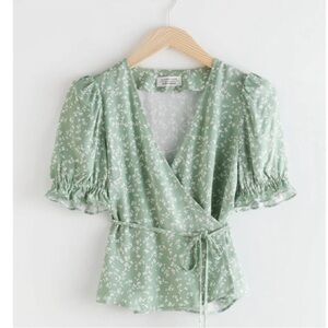 & Other Stories puff sleeve wrap floral blouse size 2